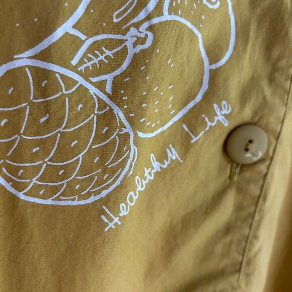 Vintage Boho Prairie Yellow Mustard Midi Dress with Fruit Healthy Life Logo M - Picture 5 of 16